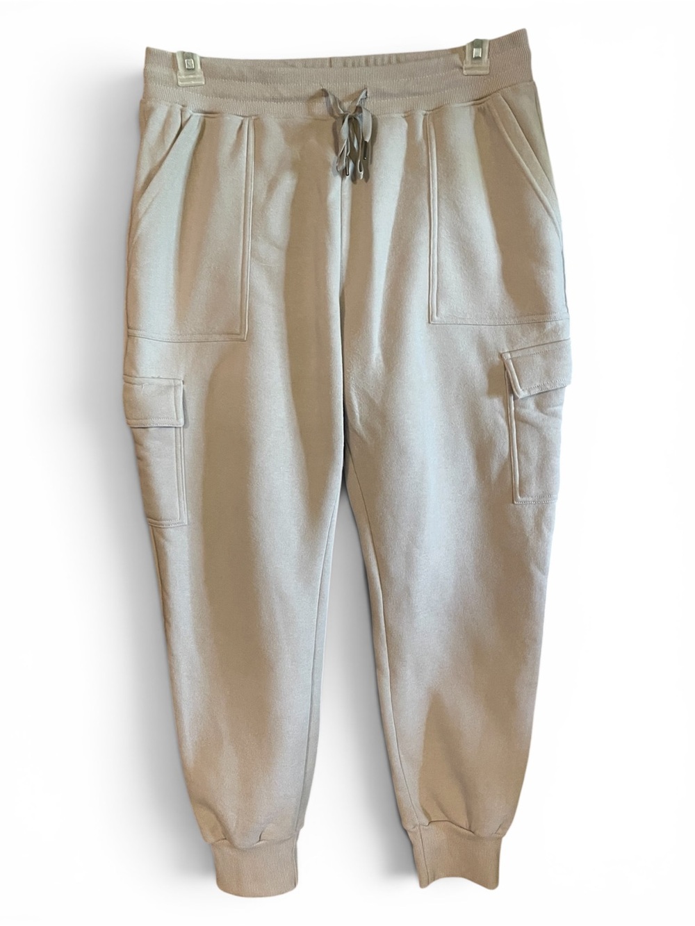 Thletex Mens XL Beige Utility Joggers Cargo Sweatpants Fleece Pockets Khaki Tan